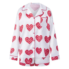 Long Sleeve Heart Print Shirt And Shorts Sleepwear Set