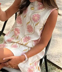 Woman in a floral dress- close-up