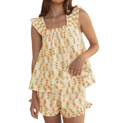 Floral Print Stripe Top And Shorts Set