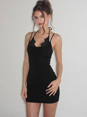 Lace Patchwork Spaghetti Strap Mini Dress