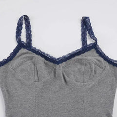 Grey Lace Trim Cami Mini Dress
