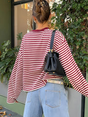 Contrast Colour Striped O-Neck Long-Sleeve T-shirt