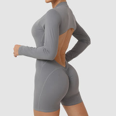 Gray long-sleeve bodysuit with cutout design 