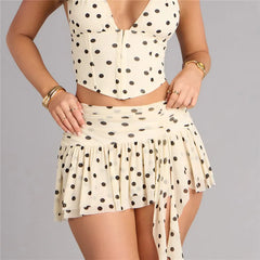 White Polka Dot Ruffle Side Slit Mini Skirt
