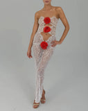 Lace Sheer Flower Applique Cut-Out Maxi Dress