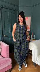 Printed Plaid Sleeveless Vest And Wide Pants Set