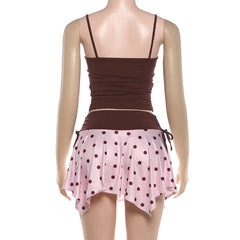 Brown Cami Crop Top And Polka Dot Mini Skirt Set