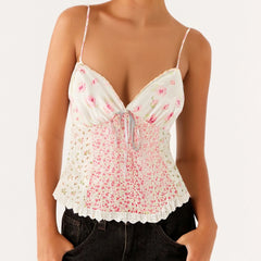 Floral Spaghetti Strap V Neck Top