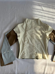 Stripe Double Button Up Mock Neck Shirt