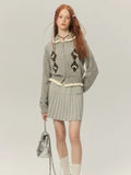Argyle Collar Buttoned Knitted Cardigan