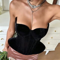 Black Velvet Batwing Neckline Corset Top