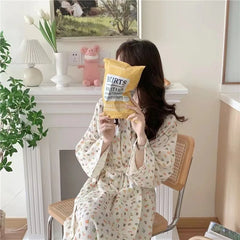 Cartoon Print Kimono Long-Sleeve Robe Nightgown