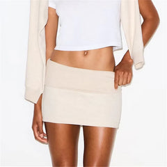 Riibed Fold Over Low Rise Mini Skirt