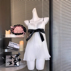 V-neck Bow Cami Pleated Nightdress