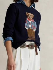 Bear Embroidery Round Neck Sweater