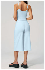 Solid Cami Removable Pads Top And Wide Leg Cropped Pants Set