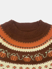 Crew Neck Pumpkin Jacquard Sweater