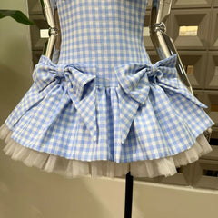 Gingham Spaghetti Strap Bow Tulle Hem Mini Dress