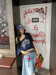 Blue East Cost Off Shoulder Graphic T Shirts