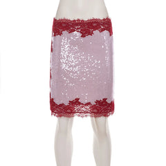 Sequin Lace Patchwork Midi Skirt