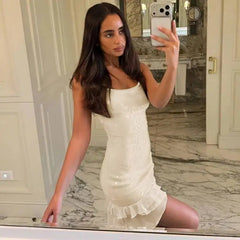 White Sequin Ruffle Hem Midi Dress