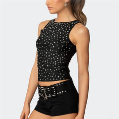 Black Metallic Stud Embellishments Tank Top