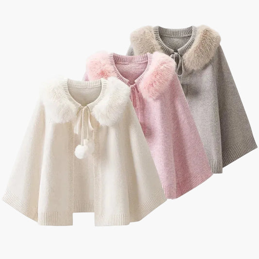 Faux Fur Tie Up Cloak Cape