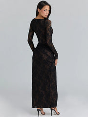 Black Lace Patchwork Split Maxi Dress