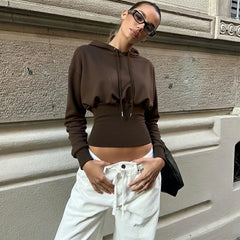 Brown Hooded Elastic Top