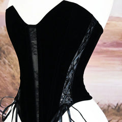 Velvet Mesh Lace Up Bodice Strapless Corset