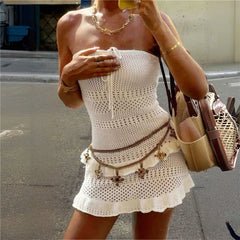 White Tube Strapless Coverup Knitted Mini Dress