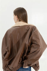 Faux Leather Lining Bomber Jacket - Free From Label