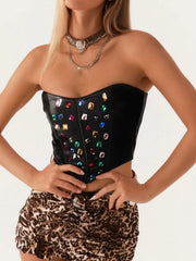 Bustier  Colourful Rhinestone Tie Up Tube Top