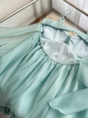 Mint Green Chiffon Bow Ruffle Mini Dress