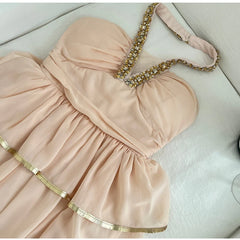 Orange Sequin Necked Gold Trim Hem Mini Dress