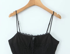 Black Lace Spaghetti Strap Flared Mini Dress