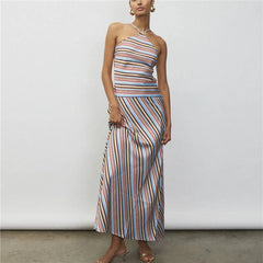 Striped Tie-Up Cross Strap Maxi Dress