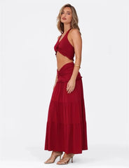 Tie Up Crop Top And Maxi Skirt Set