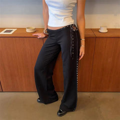 Low Waist Cutout Side Tie Up Bootcut Pants