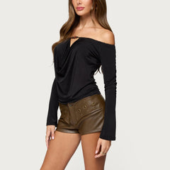 Draped Off Shoulder Long Sleeve Top