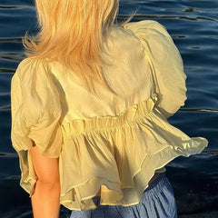Mesh O Neck Short Sleeve Peplum Crop Top