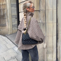 Plaid Print Stand Collar Pocket Jacket