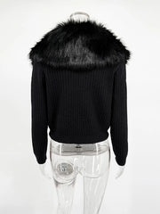 Fur Collar Knitted Cardigan