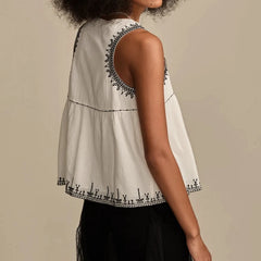 White Embroidered Sleeveless Tank Top