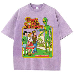 Cartoon Alien Classic Communication Print Cotton Washed Tee