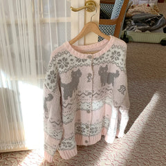 Pink Cat Knitted Cardigan