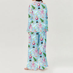 Christmas Santa Claus Print Long Sleeve Shirt With Pants Pajama Set