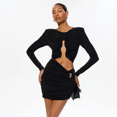 Long Sleeve Irregular Hollow Out Desgin Mini Dress