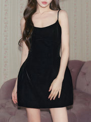 Black Structured Solid Cami Strap Mini Dress