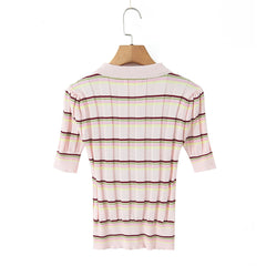 Knit  Striped Short-Sleeve Polo Top